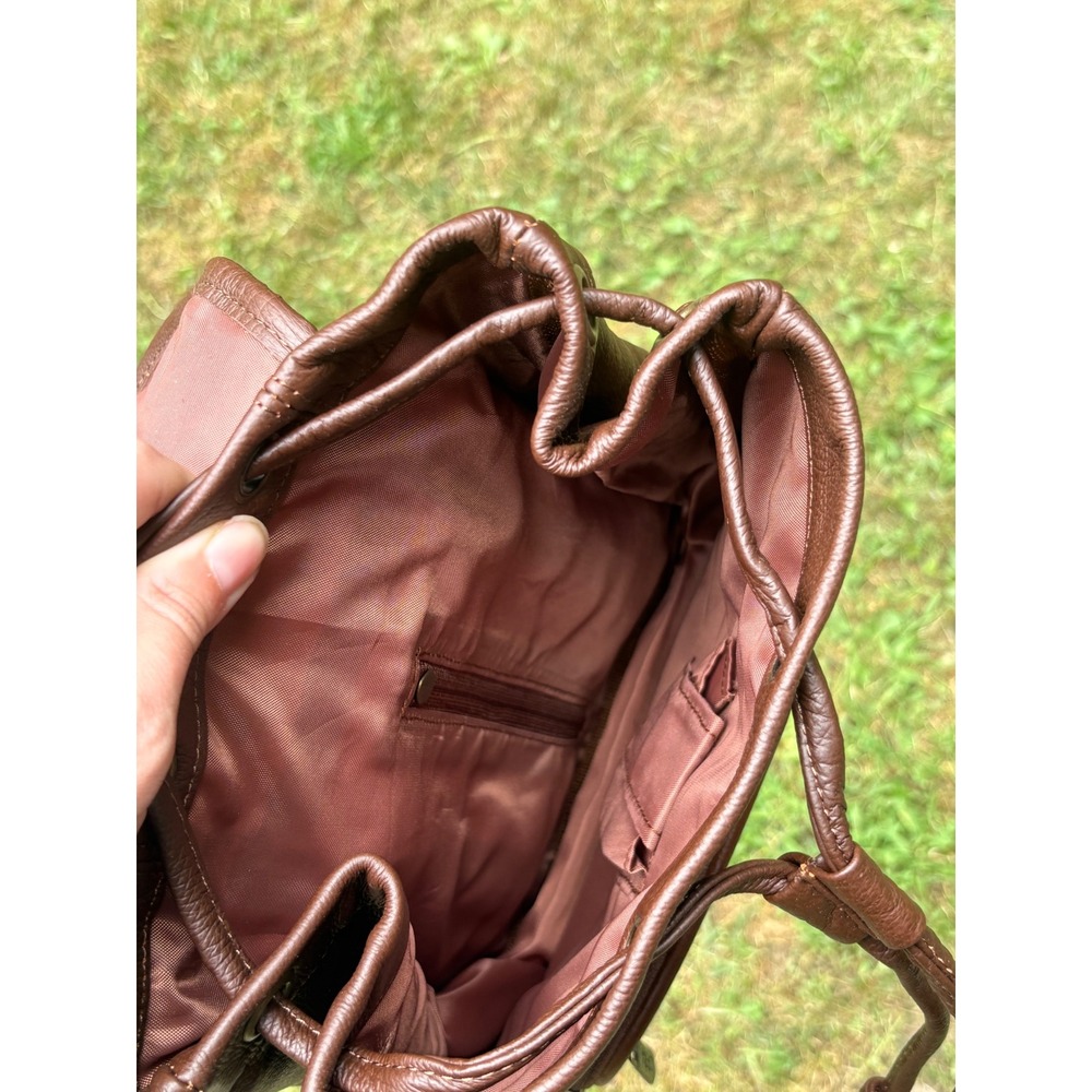 Amerti Leather Backpack Brown Drawstring Flap Buc… - image 6